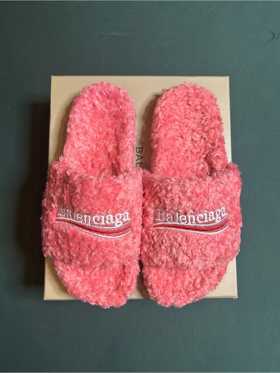 Balenciaga Shoes - Balenciaga Pink Fuzzy Slide Slippers